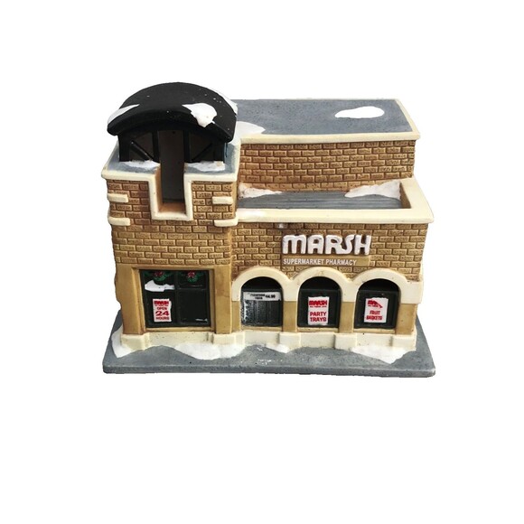 Vintage Ceramic Christmas Village Building of Marsh Supermarket Pharmacy - Picture 1 of 11